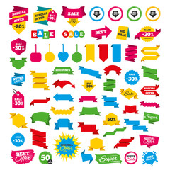 Sale arrow tag icons. Discount off symbols.