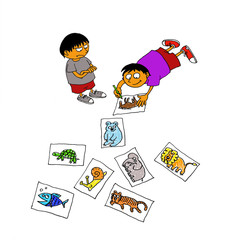 An illustration of two little brothers drawing