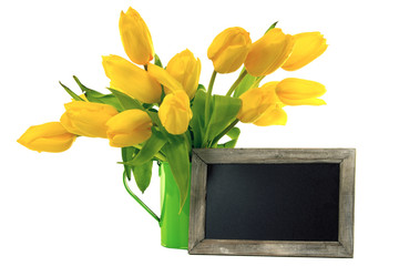 Gelber Tulpenstrauss mit Tafel
