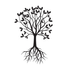 Black Tree with Leafs. Vector Illustration.