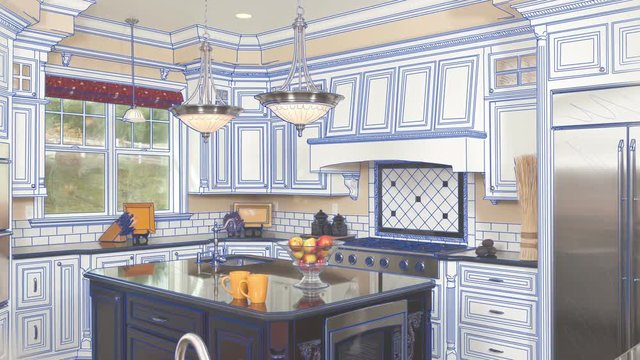 Transition Of Beautiful Custom Kitchen From Drawing to Completion.