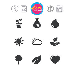 Sprout, leaf icons. Garden and weather signs.