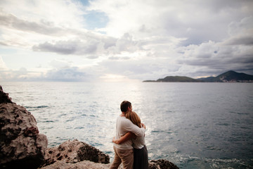 Couple hug on seaside