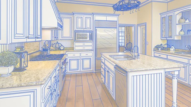Transition Of Beautiful Custom Kitchen From Drawing to Completion.