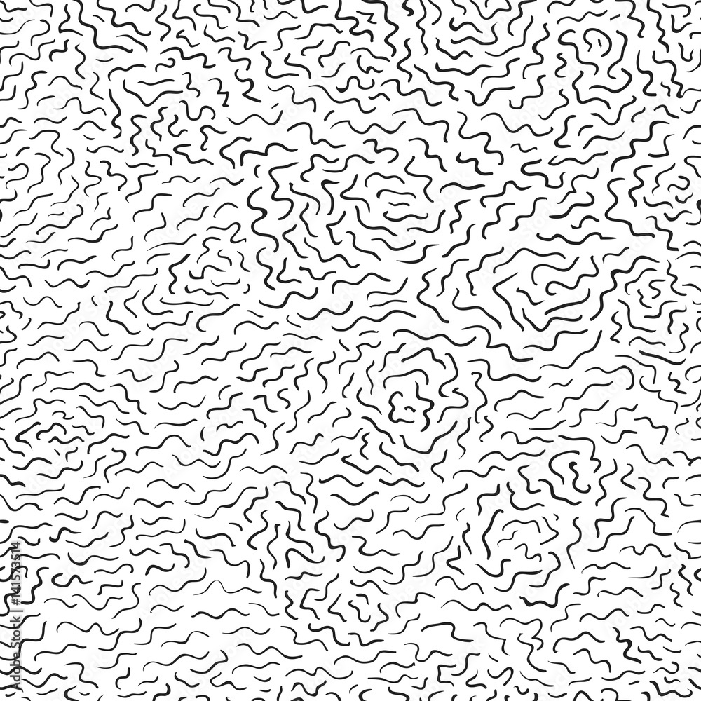 Aufkleber Seamless abstract vector pattern with hand drawn white curved lines on black background. Abstract doodles pattern background