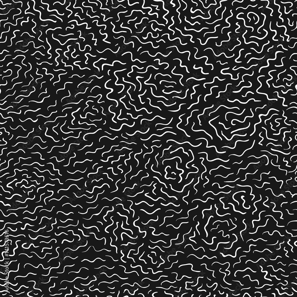 Aufkleber Seamless abstract vector pattern with hand drawn white curved lines on black background. Abstract doodles pattern background