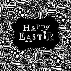 Happy Easter. Eggs pattern monochrome. Holiday design template