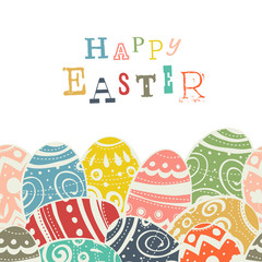 Easter eggs on white. Eggs border by down side seamless and repeat. Happy Easter greetings card template
