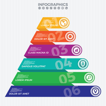 Pyramid infographic template. Infographics vector design template. Creative style. Useful for business and financial report. Abstract infographics number options template. Vector illustration.