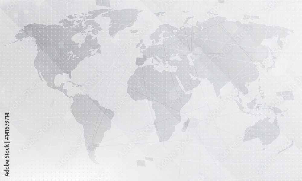 Poster Abstract light grey world map background.  Digital global technology concept. Vector Illustration.