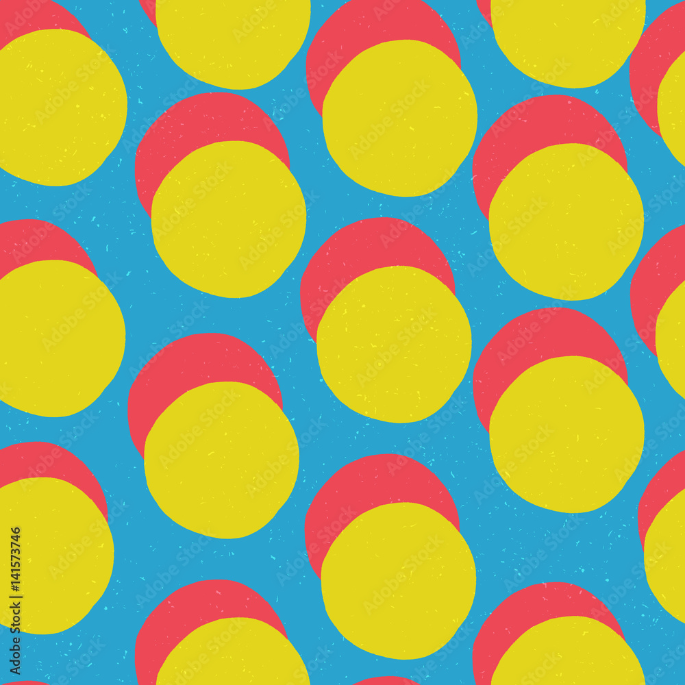 Poster pop-art style seamless print. yellow circles and red shadow on blue background. abstract monochrome 