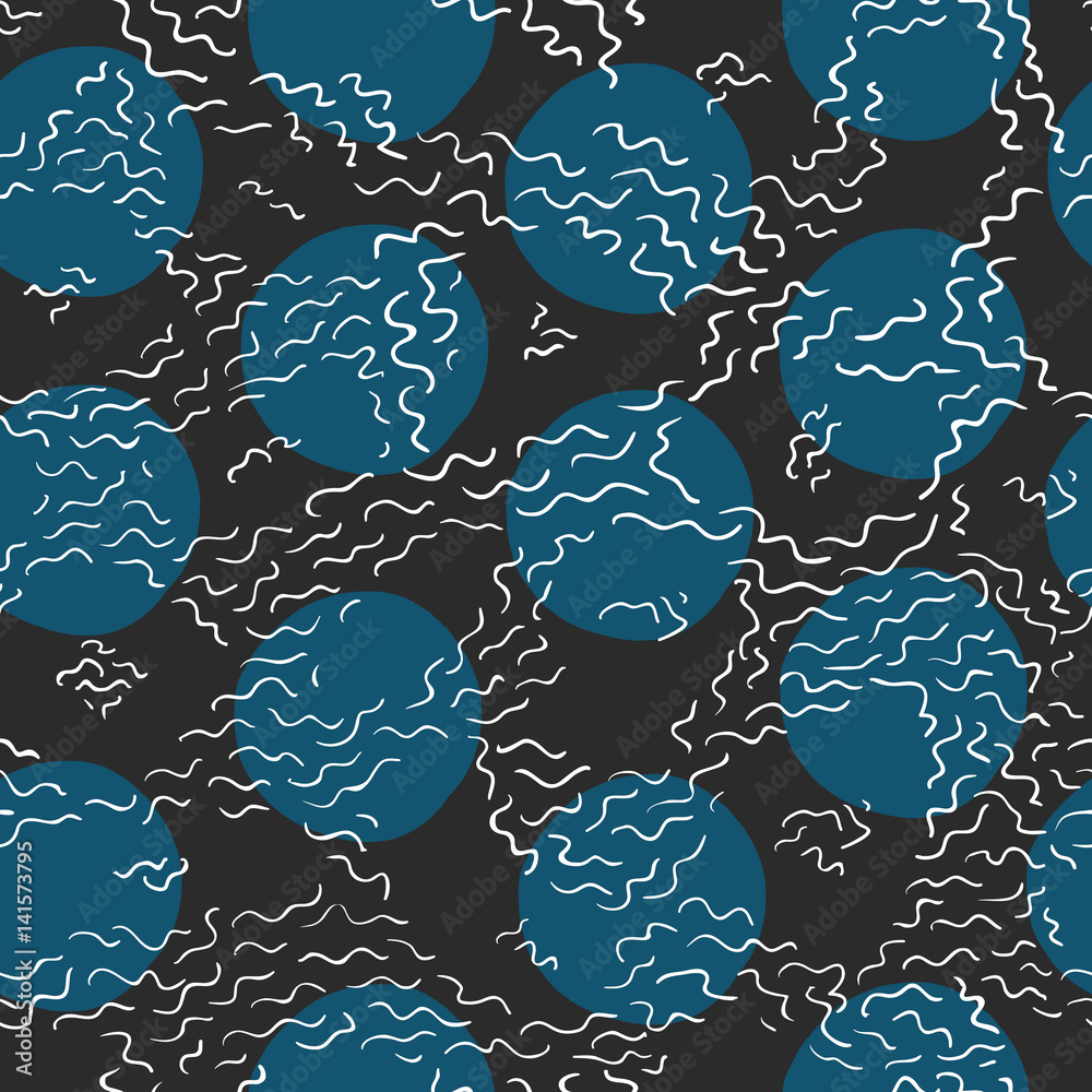 Poster Doodle line with chaotic dots seamless pattern background.