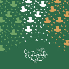 Naklejka premium St. Patrick's Day Background. Clover leafs and hats on flag colors background for happy St. Patrick's Day.