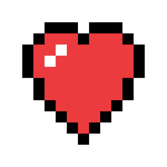 Obraz premium Pixel art red heart. Love and valentine symbol. Vector icon design element.