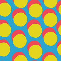 Pop-art style seamless print. Yellow Circles and Red shadow on Blue Background. Abstract Monochrome Seamless Pattern.