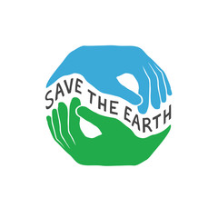 Save the Earth. Earth day concept. Logo design template. Hands hold Earth illustration.