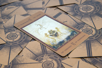 Fototapeta na wymiar Tarot card The Lovers. Labirinth tarot deck. Esoteric background.
