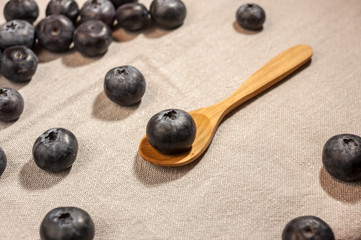 big blueberry in wooden spoon