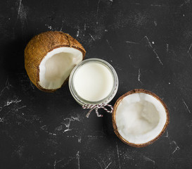 Coconut milk in a glass bottle