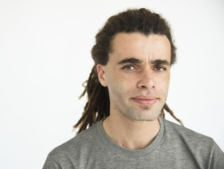 Guy with dreadlocks curious face portrait