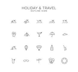 Holiday and Travel Line Icon Set
