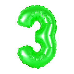 number 3 (three) from balloons (green)