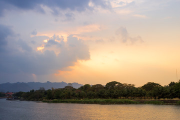 Sunset at the river,Kanchanaburi River Kwai Thailand