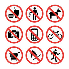 Prohibition signs set safety information vector illustration.