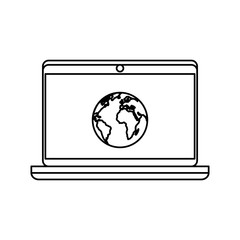 laptop computer with world planet isolated icon