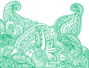 Abstract green doodles scene vector on a white background