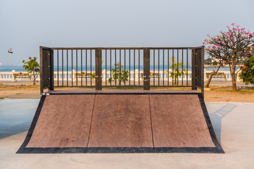 playground for practicing skateboarding or adventrure sport in public park at sriracha, chonburi, thailand