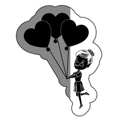 cute girl with hearts balloons