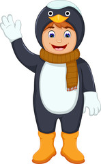cute boy cartoon with penguin costume