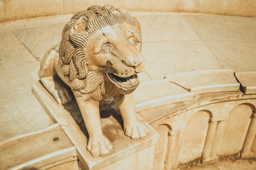 cairo, egypt, february 25,2017: closeup of lion statue at cairo citadel