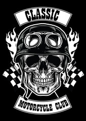 motorcycle club badge with skull wearing helmet