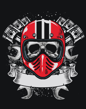 Biker skull with blank ribbon for text