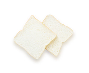 Closeup two slice bread for breakfast with shadow isolated on white background