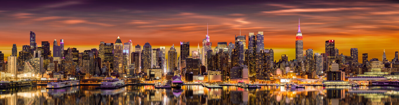 New York City panorama at sunrise.