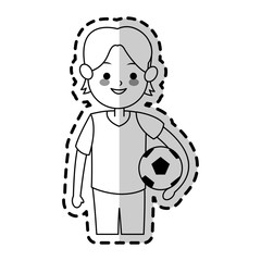 boy holding football ball cute cartoon icon image vector illustration design 