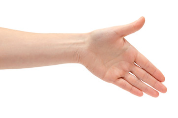 hand of young girl shows handshake.