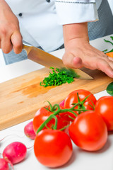 hands chef prepared an amazing vegetable salad