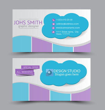 Business card design set template for company corporate style. Purple and blue color. Vector illustration.