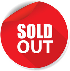 Sold out sticker, button, label and sign.