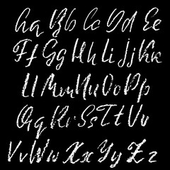 Fototapeta na wymiar Handwritten vector chalked alphabet. Imitation texture of chalk. Modern hand drawn alphabet. Isolated letters. Vector illustration