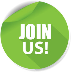 Join us! sticker, button, label and sign.