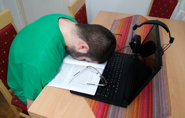 Student fell a sleep while all night preparing exam