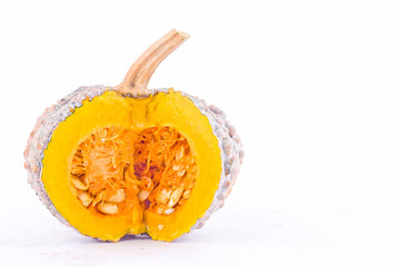  fresh pumpkin squash slices with seeds on white background healthy  kabocha Vegetable food isolated
