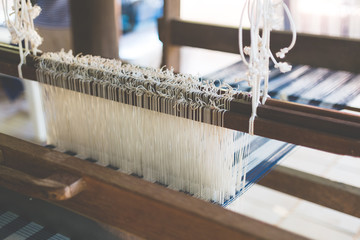 Indigo dyed thread in the loom
