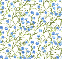 Seamless pattern with hand drawn flax