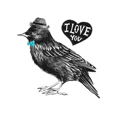 Gordijnen Valentines day card with starling and heart © Marina Gorskaya